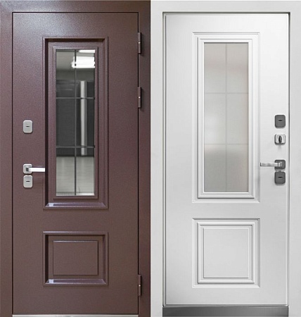 Входная уличная дверь DM Termo 3 Муар коричневый / Эмалит белый